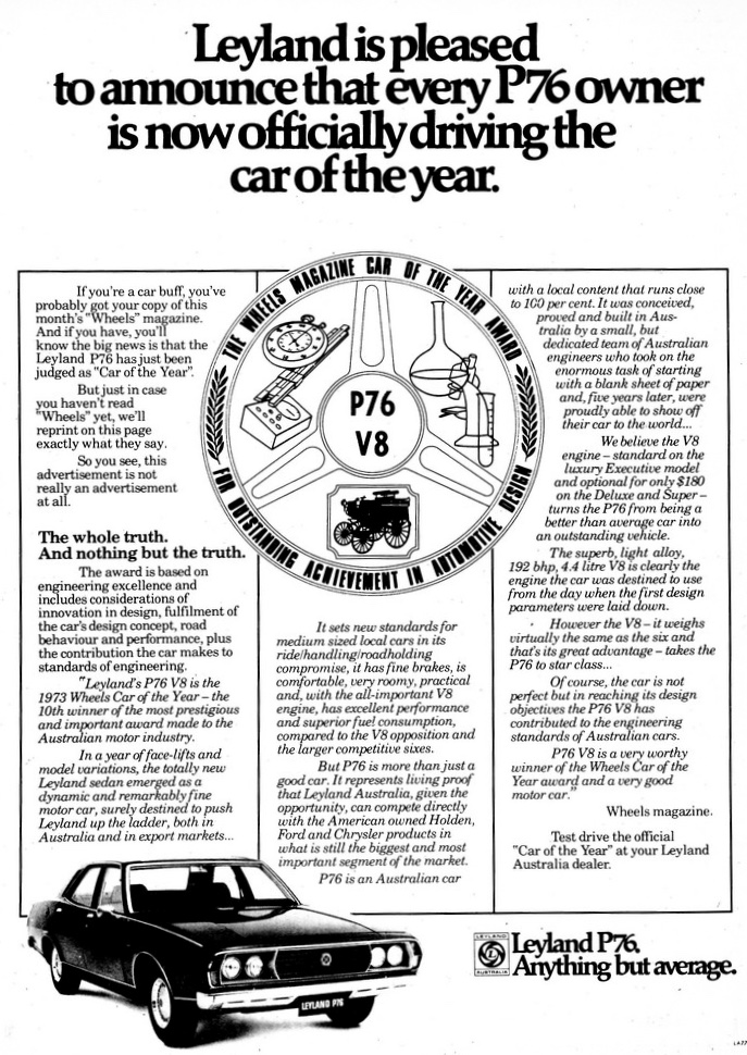 1974 Leyland P76 V8 - Car Of The Year